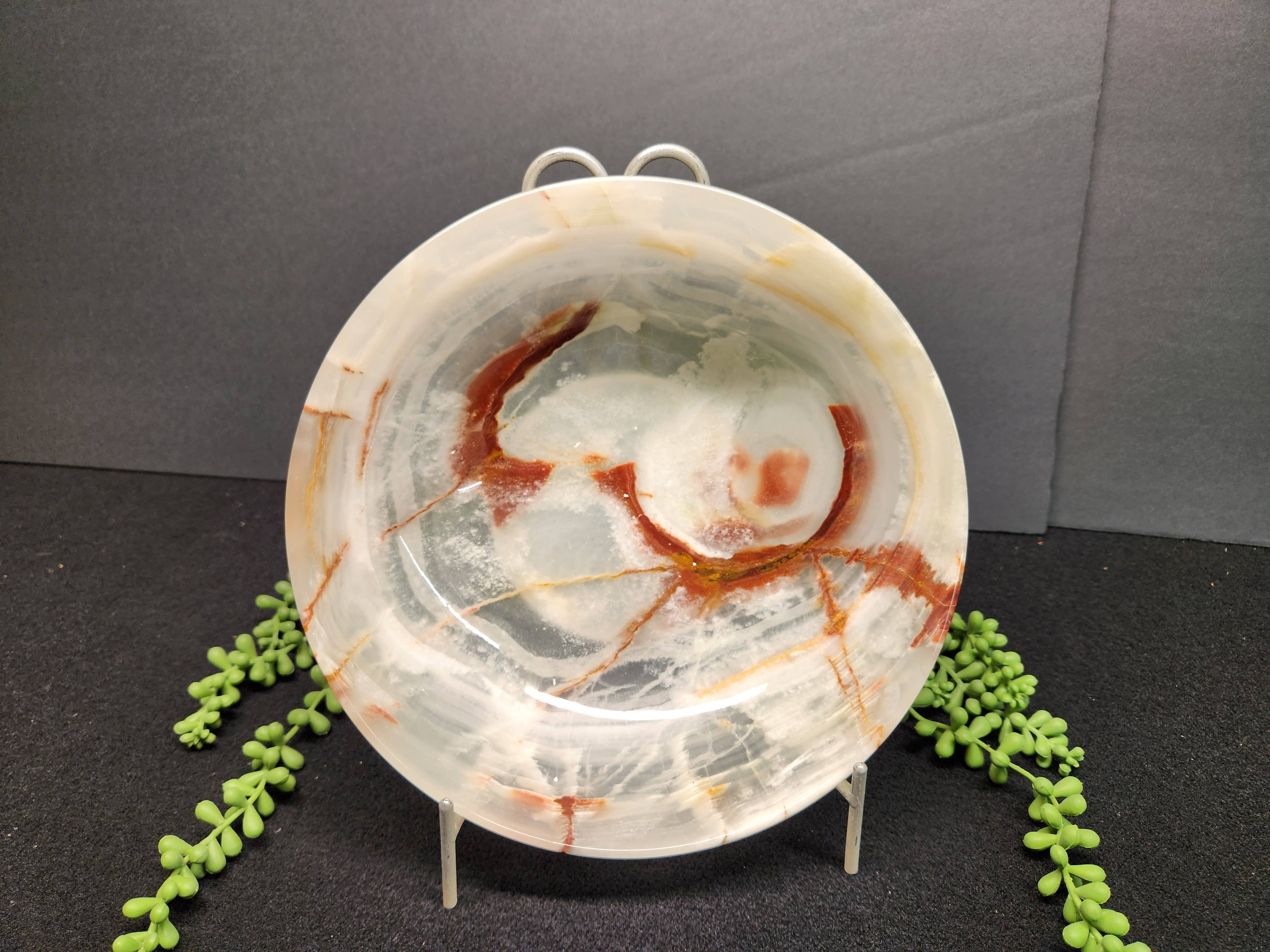 Meraki Gemstones - Wholesale Decorative Plate/Dish/Bowl - Onyx-Cream w/Veins  Round Bowl-10"- Decorative or Fruit Bowl2