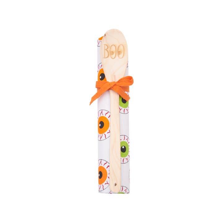 Coffret cadeau Halloween Boo Eyeball avec serviette de cuisine et cuillère pour la vente par C&F Home