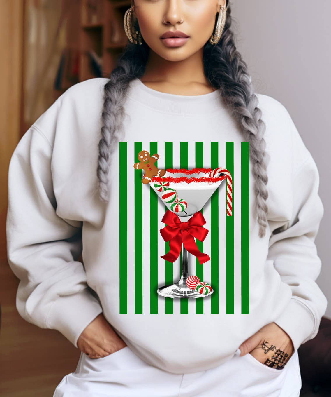 By Jodi LLC - Wholesale Graphic Sweatshirt - Women's - Christmas Merry Tini Tee Sweatshirt   Long Sleeve 1