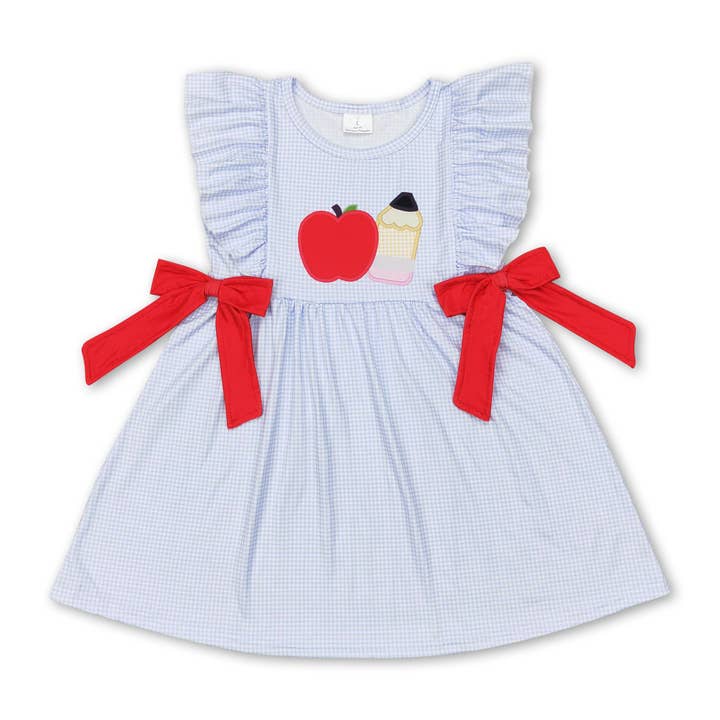Yawoo Garments - Wholesale Dress - Kids - Flutter sleeves apple pencil girls back to school dress