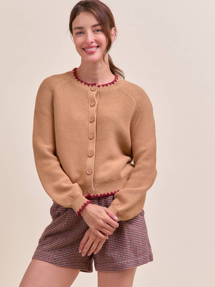 &MERCI - Wholesale Cardigan - Women's - SWEATER CARDIGAN WITH CONTRAST STITCH MSW1108431