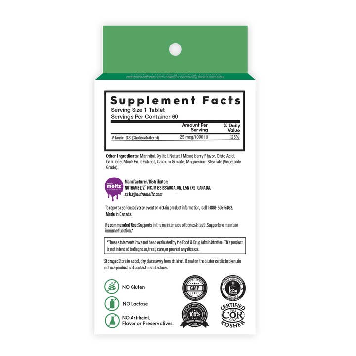 NUTRAMELTZ, INC - Wholesale Oral supplement/vitamin - Vitamin D3 1000 IU1