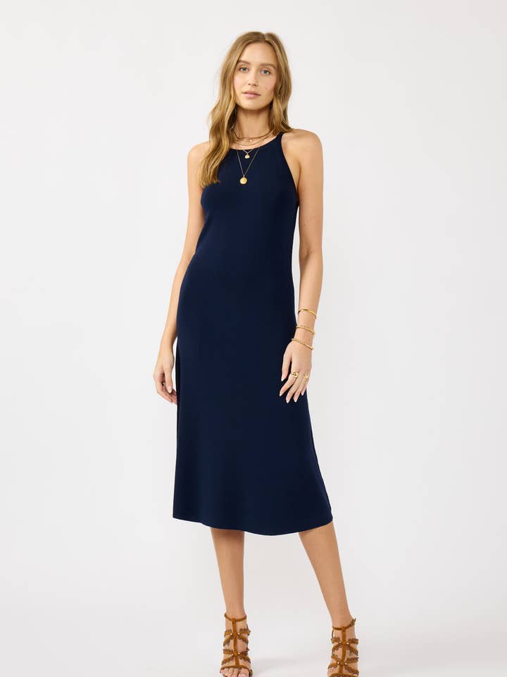 Sleeveless Knit Midi Dress with Back Diamond Cutout for wholesale by Lovestitch