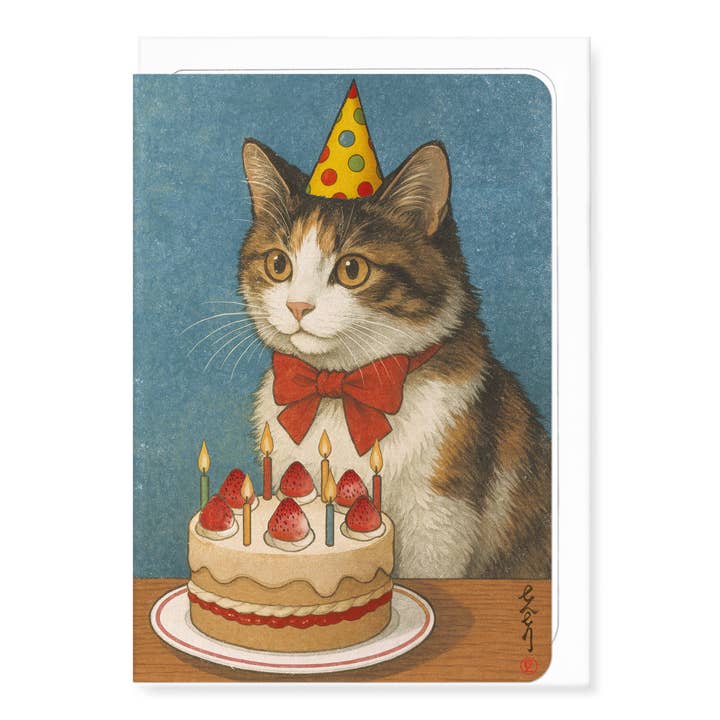 GATTO E TORTA DI COMPLEANNO: Cartolina Dipinta per la vendita all'ingrosso da parte di Ezen Trade