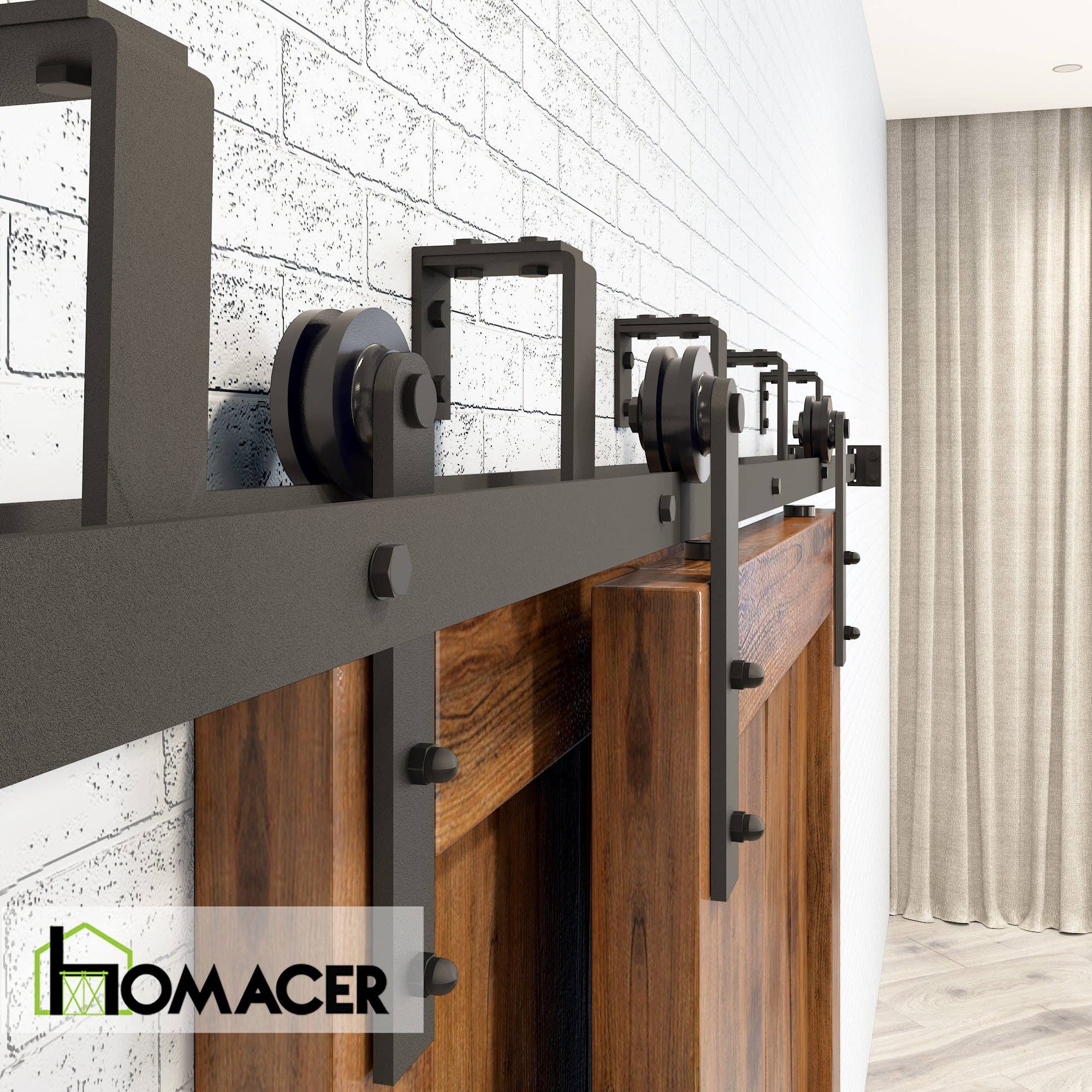Homacer INC - Wholesale Knob/Pull - Double Track U-Shape Bypass Sliding Barn Door Hardware Kit - Straight Design Roller2