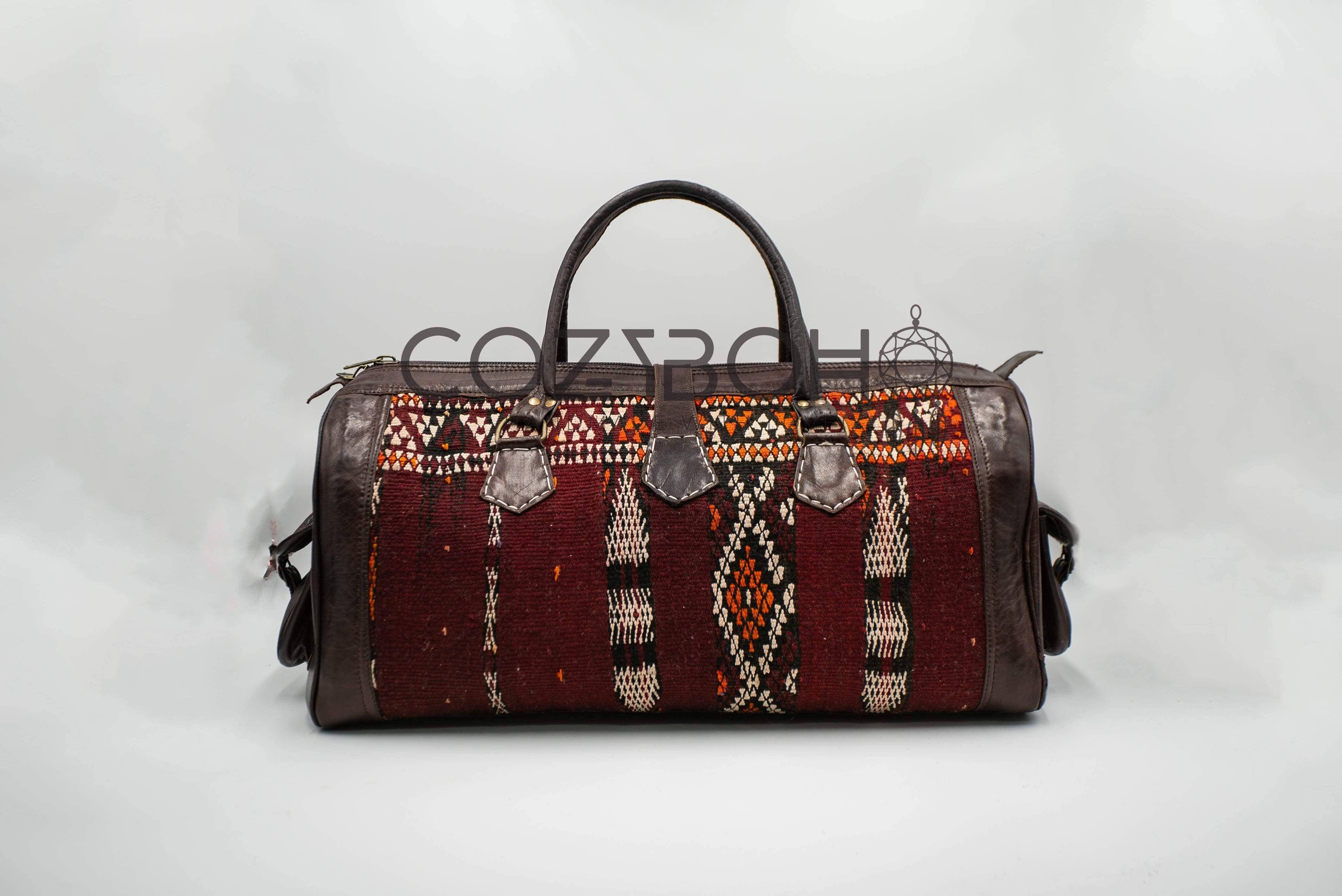 CozyBoho – Saco de viagem - Mulher por atacado – Bolsa de fim de semana Kilim de couro CozyBoho™0
