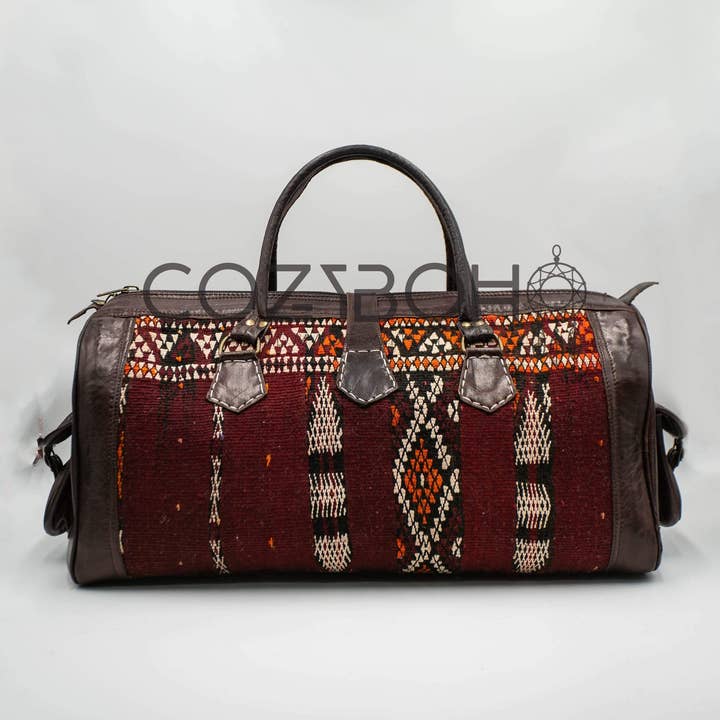 CozyBoho – Saco de viagem - Mulher por atacado – Bolsa de fim de semana Kilim de couro CozyBoho™