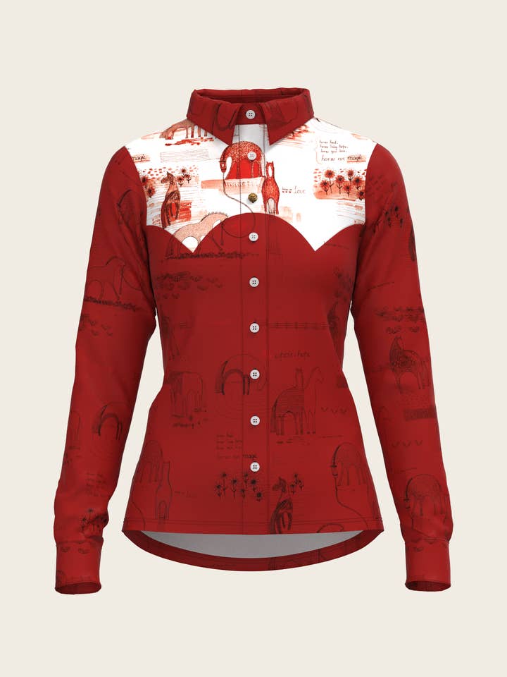 Western Daydreaming Horses in rood damesshirt met knopen voor wholesale door Espoir Equestrian