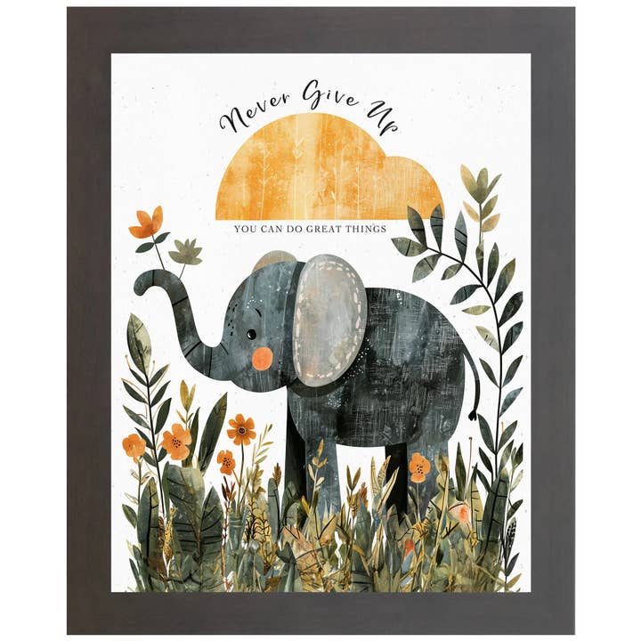 Summer Snow Art - Wholesale Sign - Never Give Up Elephant Framed Art Sign Decor