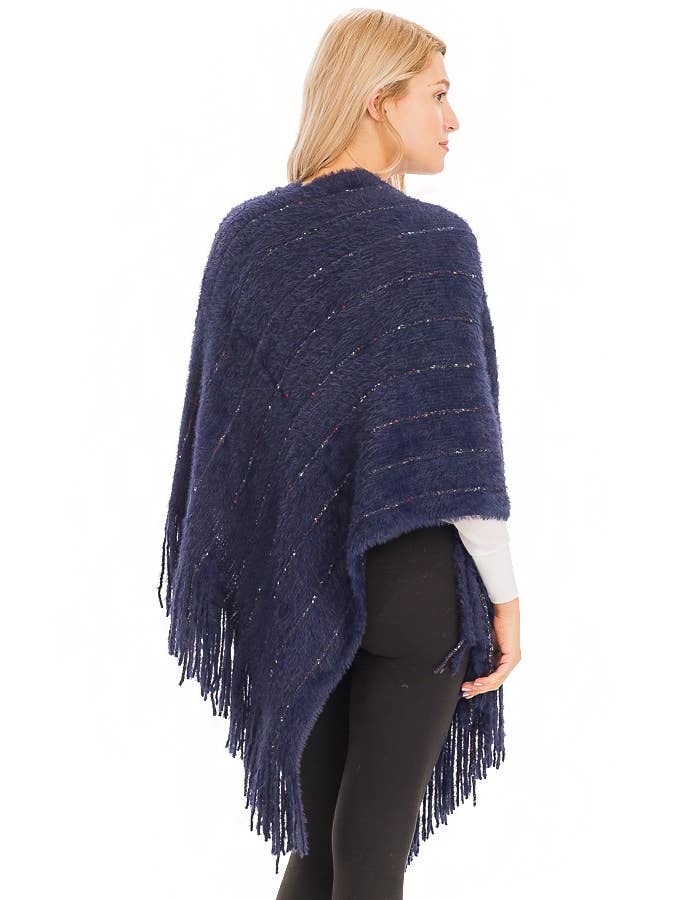 Cap Zone - Wholesale Poncho - Women's - Glitter Rainbow Tinsel Faux Angora Cozy Poncho