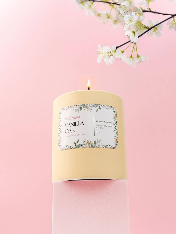 Vanilla Oak 11oz. Soy Wax Candle Spring for wholesale by Twelve Eleven Collection