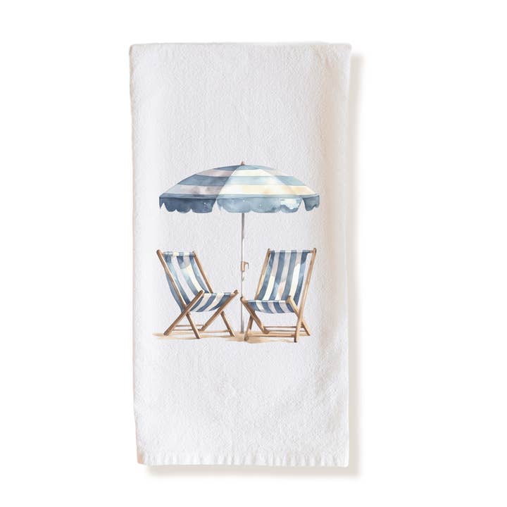 Blauw-wit gestreepte strandstoel katoenen theedoek voor wholesale door Crows Nest Atelier, LLC