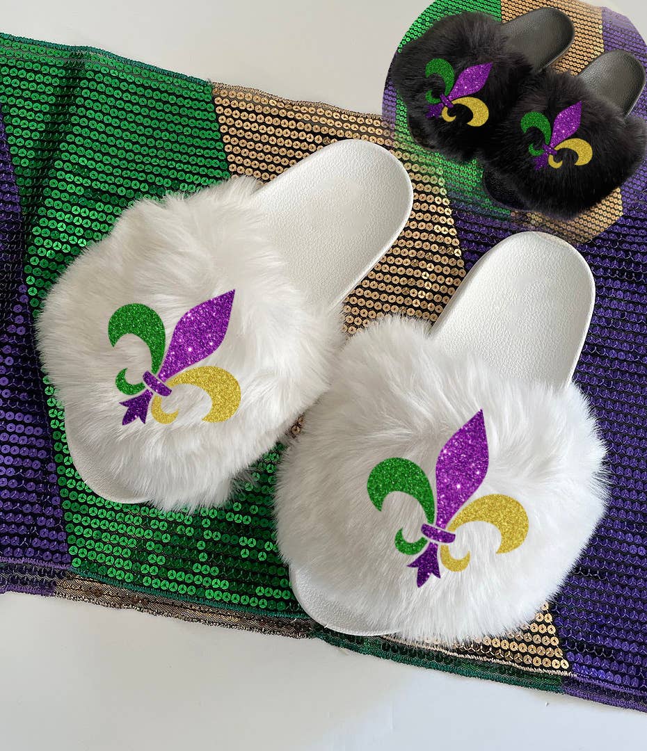 One Nine - Vendita all'ingrosso Pantofole - Donna - Pantofole in pelliccia con glitter Mardi Gras/ Mardi Gras