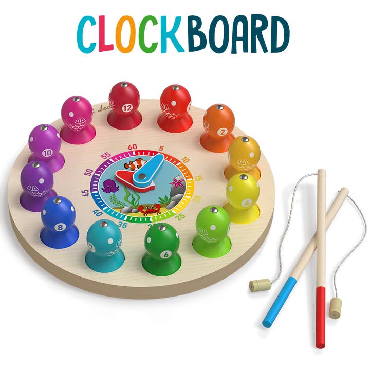 CLOCKBOARD: A Complete Multifunction Wooden Toy for wholesale by Max & Lea