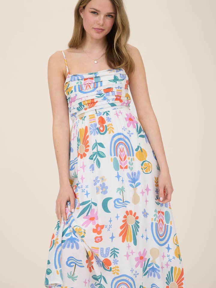 Blu Pepper - Wholesale Dress - Women's - SUMMER PRINT PLEATED BACK BOW MIDI DRESS
