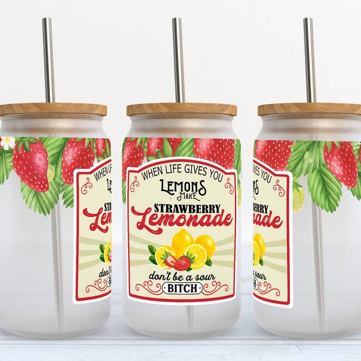Gobelet en verre Libbey givré de 16 oz à limonade aux fraises pour la vente par Kate Haven Glass Tumblers for Every Occasion