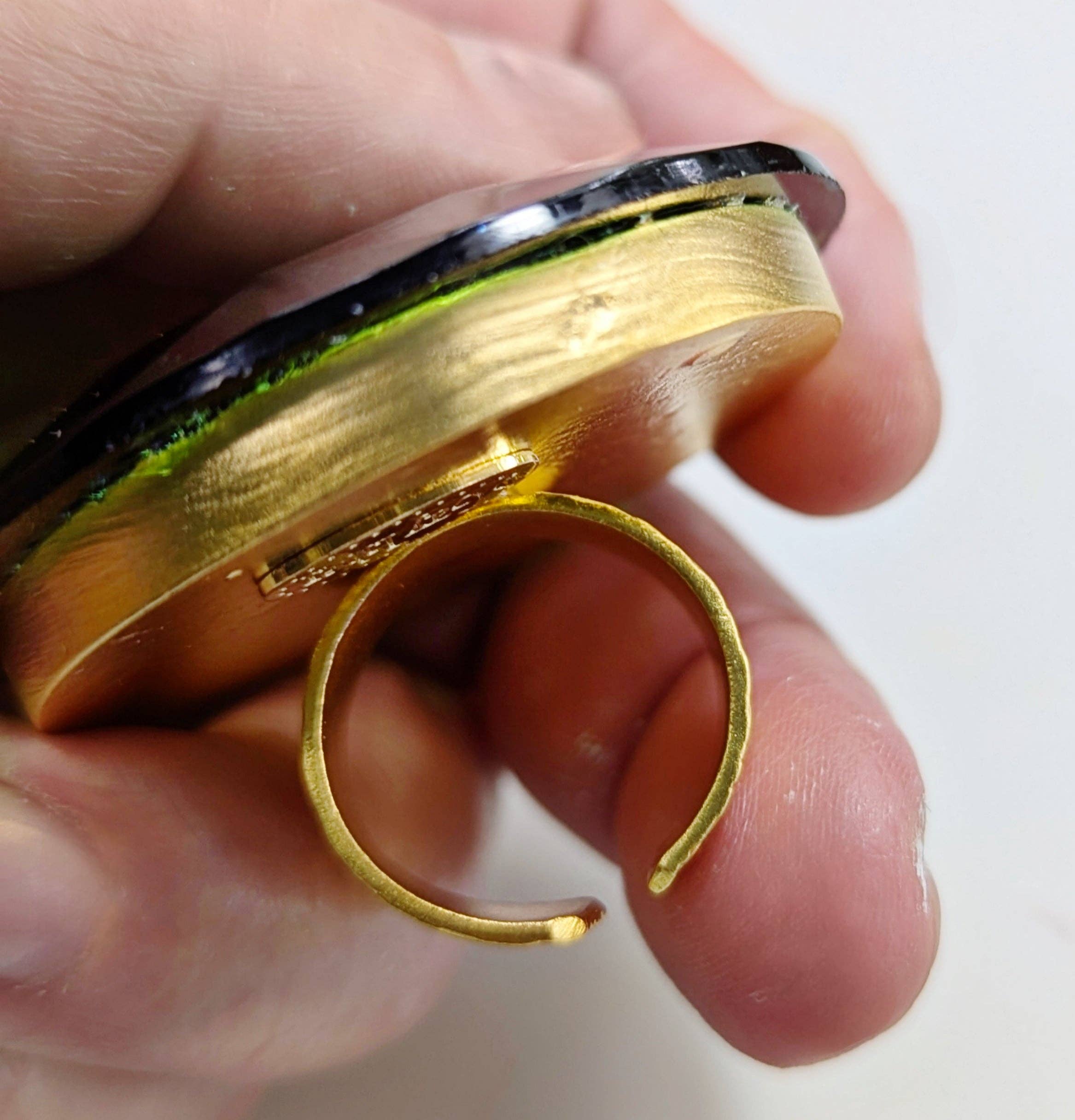 Gay Isber Designs - Wholesale Cocktail/Statement Ring - Jumbo Vintage Green-Faceted Stone Ring - Unisex, Adjustable Gold-Plated Base - Free Shipping in the US10