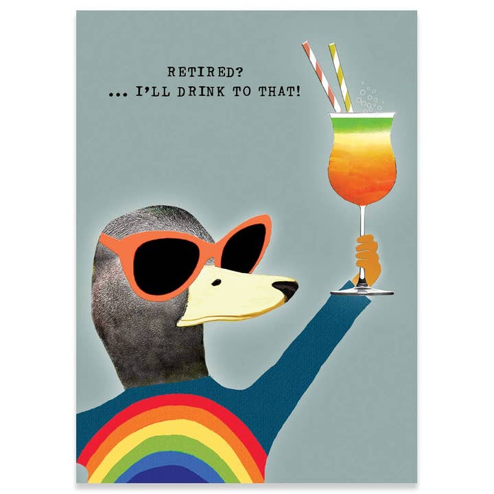 RETIRED RETIREMENT GREETING CARD 4.5 x 6.25" for wholesale by Calypso Cards LLC