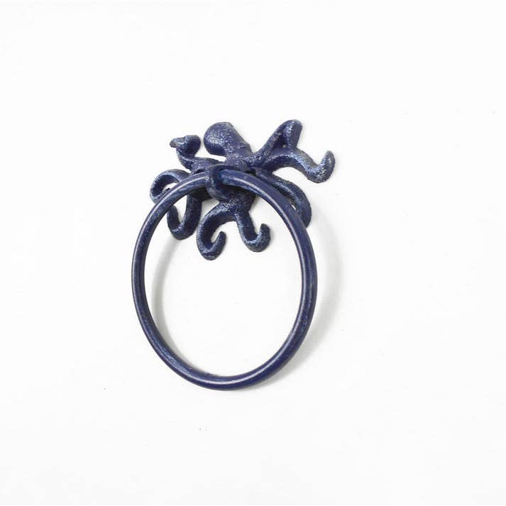 Hampton Ironworks - Wholesale Wall Hook - Rustic Dark Blue Cast Iron Octopus Towel Holder 6"