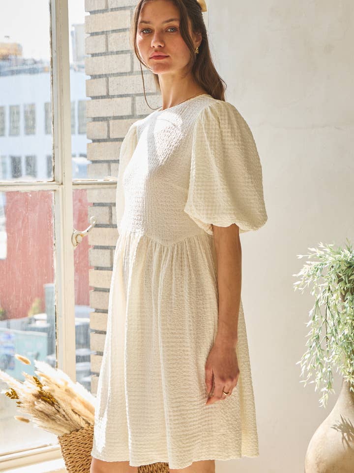 Textured Puff Sleeve Mini Dress for wholesale by Oddi