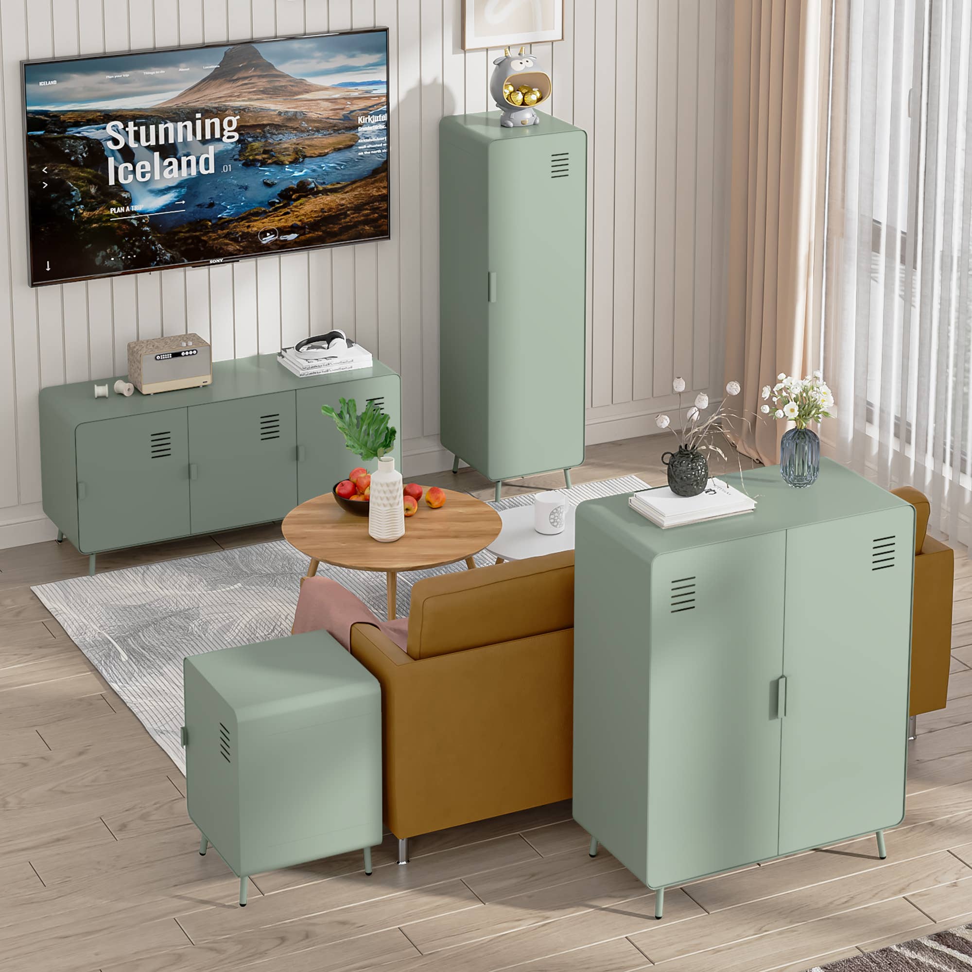 39F Inc. - Wholesale Console Table - Industrial TV Stand - Grey Green/Green/White32