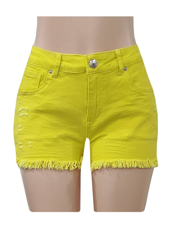 HIDDENBRAND - Wholesale Shorts - Women's - high waisted vintage distressed fringed edge denim shorts