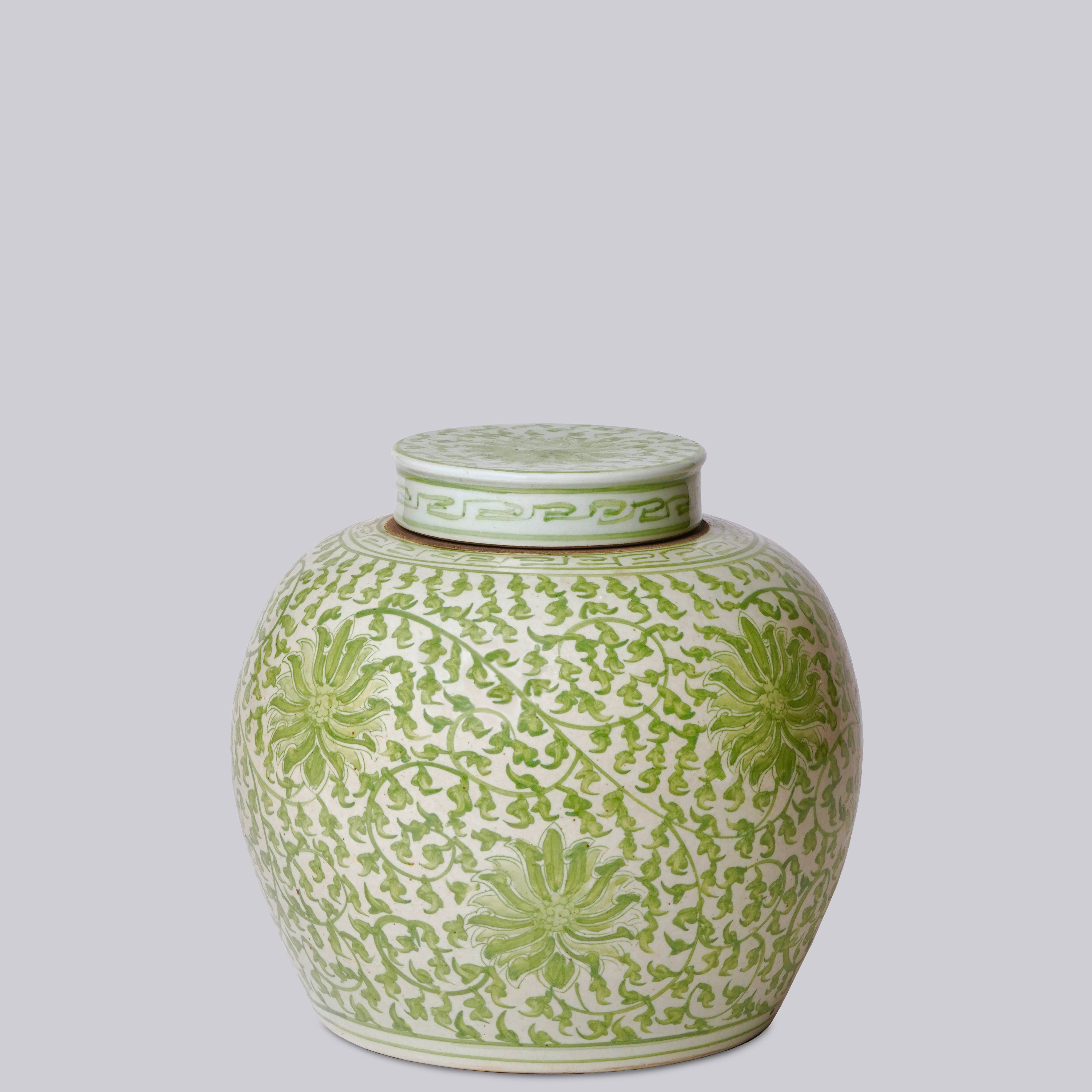 Cobalt Guild - Wholesale Decorative Jar - Scrolling Lotus Green and White Porcelain Jar2