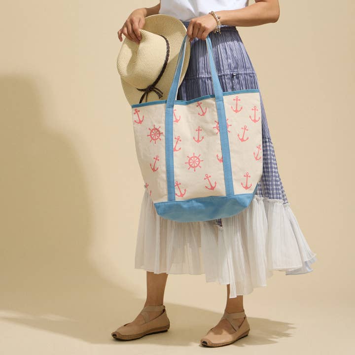 Lilla Haven - Wholesale Tote bag – Women's - Large Size Nautical Theme Print Everywhere-Carry Canvas Tote - Beach Bag8