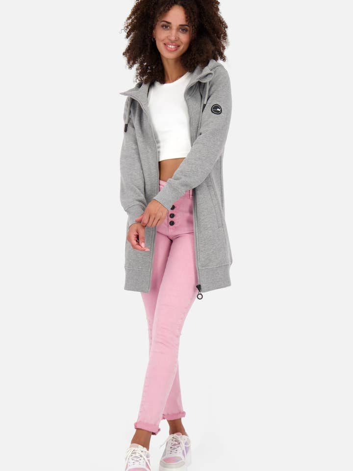 Veste longue en molleton JasNaak A pour femme, gris pour la vente par Alife & Kickin