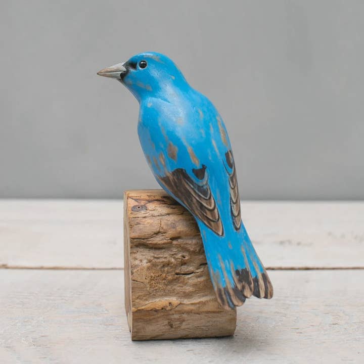 Bunting - Indigo - 6"H - Hand Carved Ornament for wholesale by Aviologie