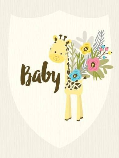 Biglietto Posy Baby Giraffa per la vendita all'ingrosso da parte di yellow bird paper greetings