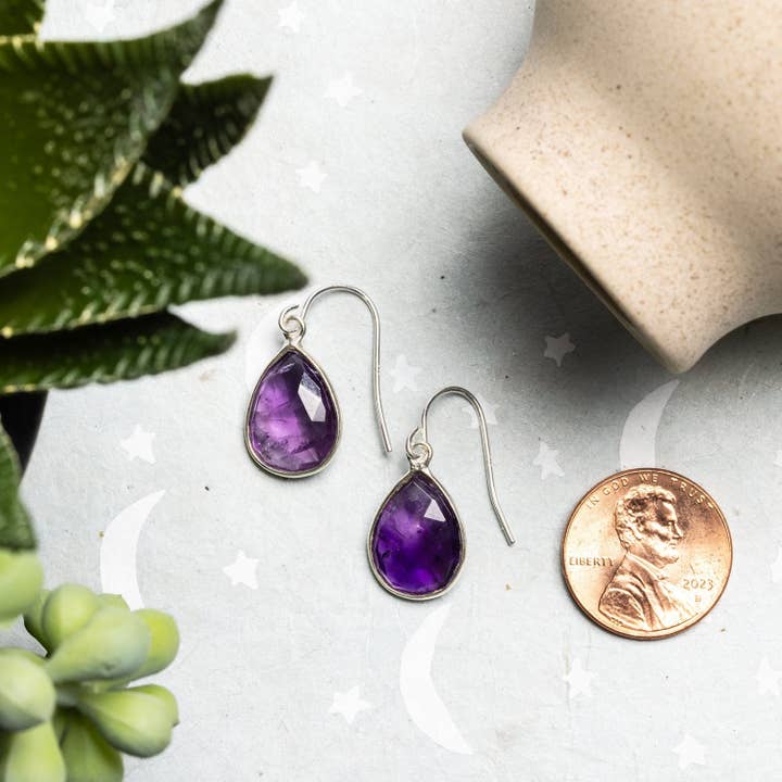 Soul & Little Rose - Wholesale Dangle Earrings - Amethyst Tear Drop Earrings on 925 Sterling Silver Ear-wires3