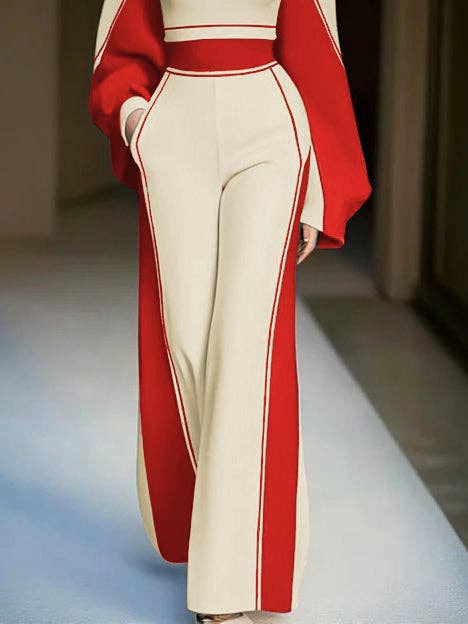 Red Loose Wide Leg Striped Casual Pants Bottoms Trousers for wholesale on Faire4