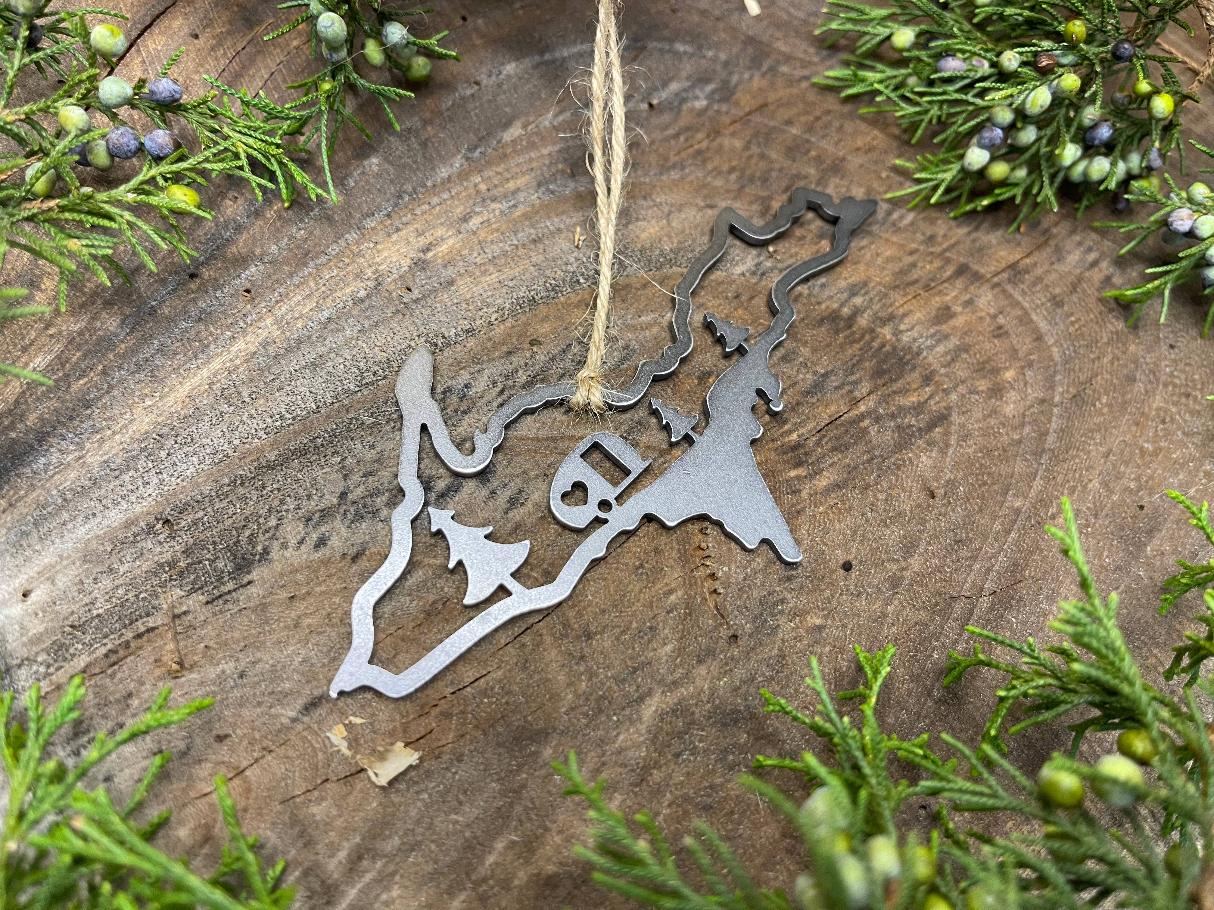 BE Creations & Designs, Inc. - Wholesale Ornament - Michigan Upper Peninsula CAMPER Scene Raw Steel Ornament3