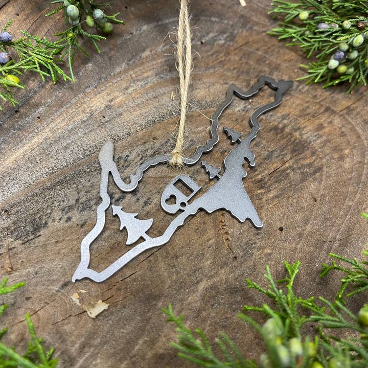 BE Creations & Designs, Inc. - Wholesale Ornament - Michigan Upper Peninsula CAMPER Scene Raw Steel Ornament3