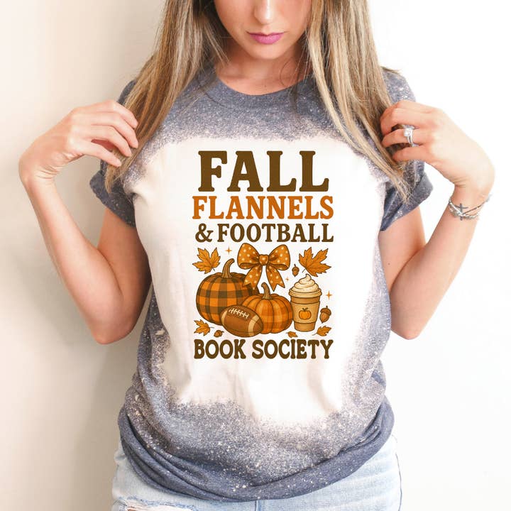 Fall Flannels & Football Book Society Fall Bleached Tee for wholesale by Hello Gorgeous Apparel