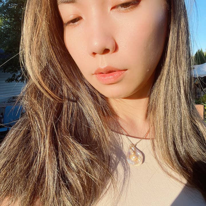 Mother of Pearl Shell with Freshwater Pearl Necklace (Nickel Free Gold, Nickel Free Silver, 14k Gold Filled, .925 Silver) for wholesale by Linny’s Arsty Fingers LLC