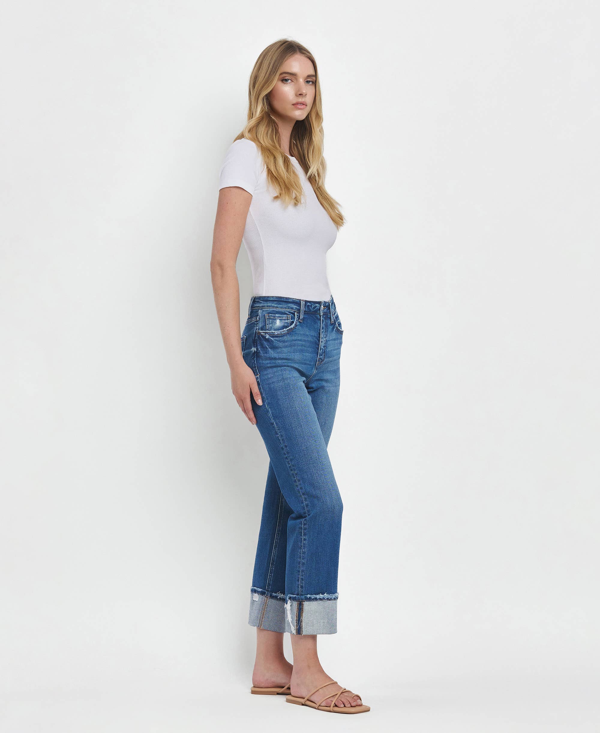 DAPHNE HIGH RISE CUFFED STRAIGHT JEANS T6600 for wholesale on Faire8