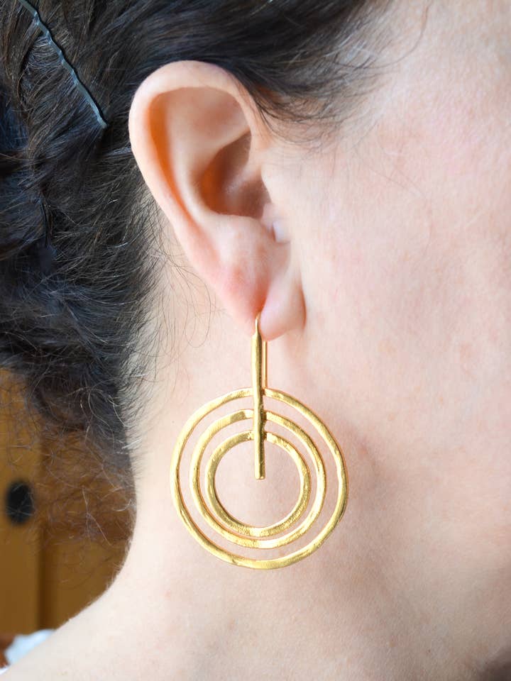 Gold Plated Brass Concentric Circle Earrings for wholesale by AJS Design Studio