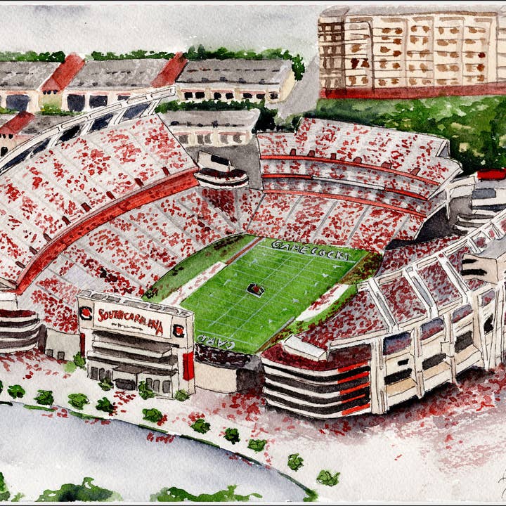 UofSC Williams Brice Stadium Watercolor Art Print for wholesale by Grace Langdon Art
