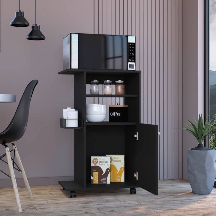 Treevol Furniture - Wholesale Kitchen Storage/Organizer - Kryot Kitchen Cart, Single Door Cabnet, Black Wengue Finish