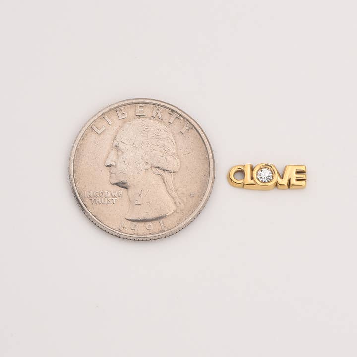 Beads Creation - Wholesale Individual charm/pendant - Gold Filled LOVE Charm, Rhinestone Stainless Steel, SCP1572
