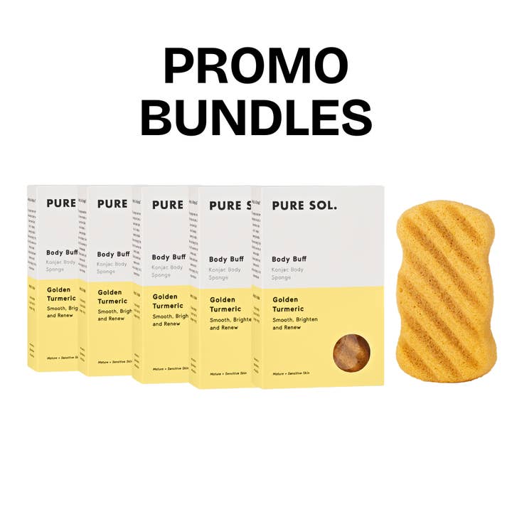 PURE SOL. - Wholesale Bath Pouf/Sponge - Body Buff Turmeric Body Konjac Sponge - Bundle of 5