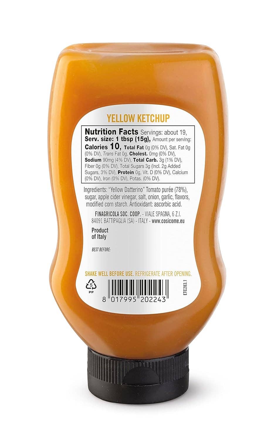 Wholesale Italian Food - Wholesale Ketchup - Così Com’è, Italian Yellow Tomato Ketchup – 9.88 oz (280 g)1