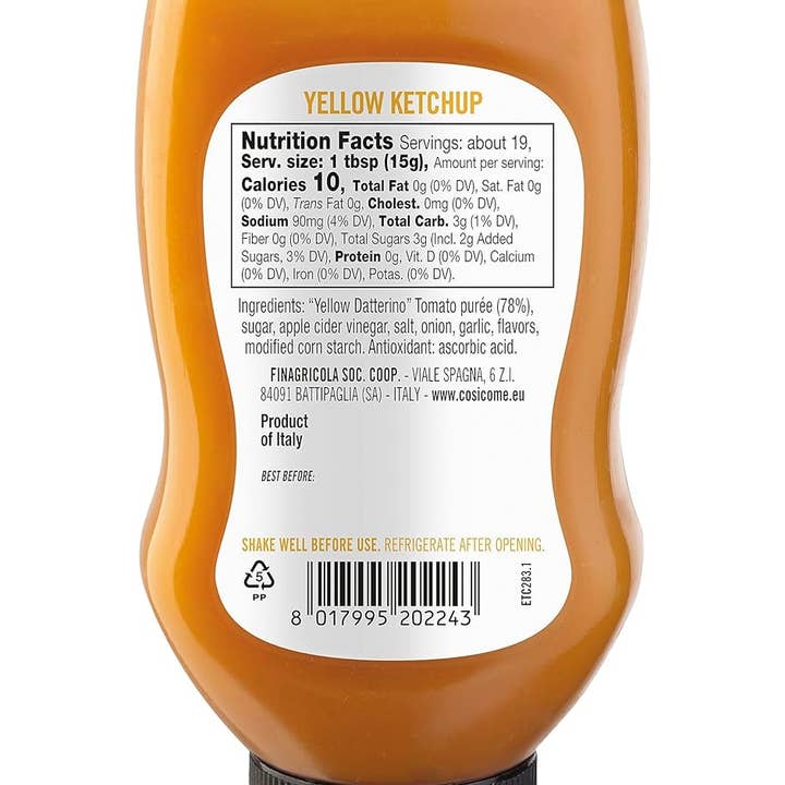 Wholesale Italian Food - Wholesale Ketchup - Così Com’è, Italian Yellow Tomato Ketchup – 9.88 oz (280 g)1