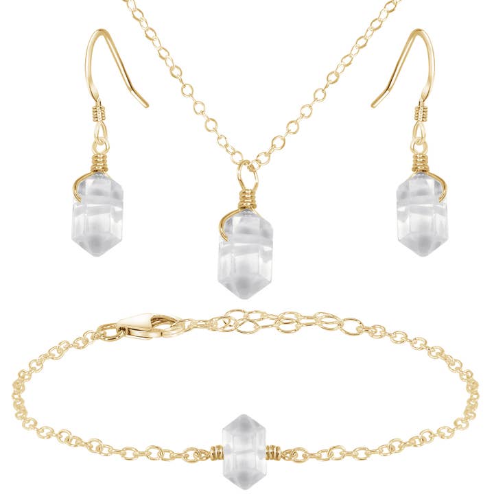 Ensemble de bijoux en cristal de quartz à double terminaison pour la vente par Luna Tide