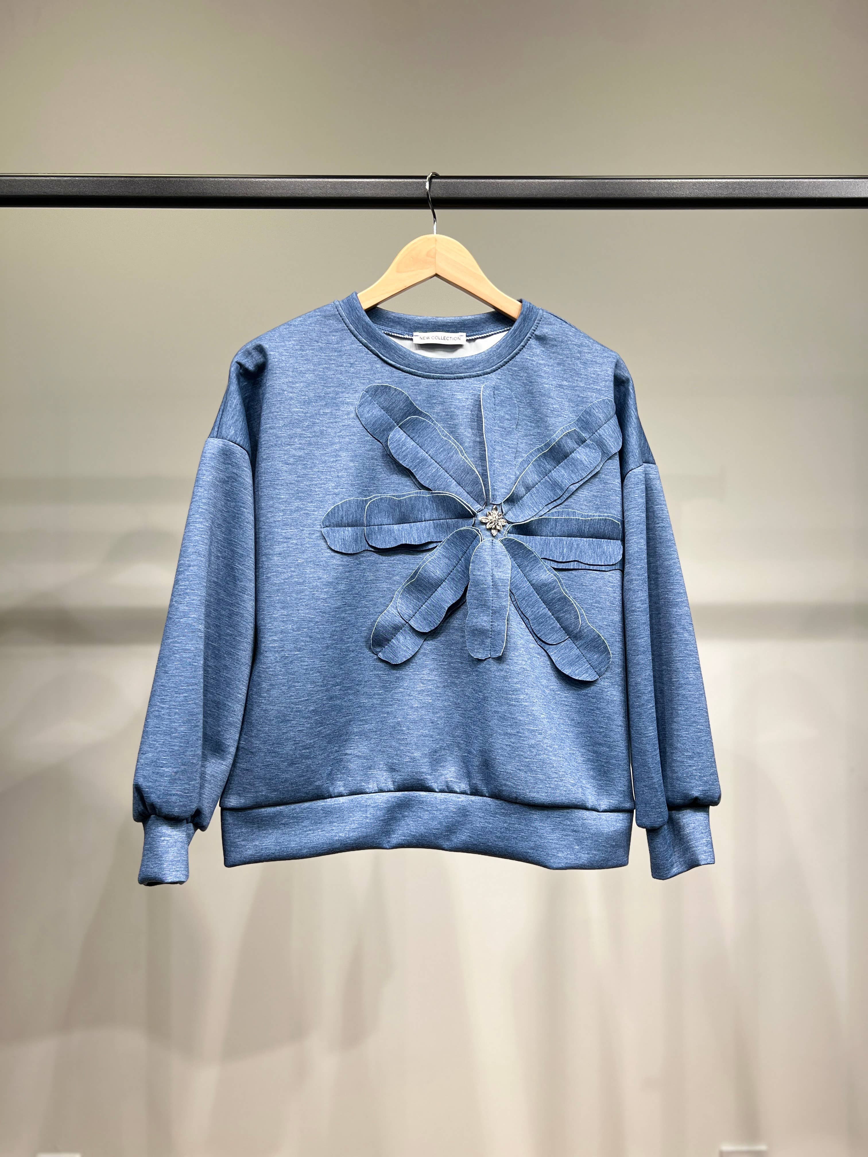 L'Emotion - Vente Sweat-shirt – femme - Sweatshirt Chiné Bijoux Fleur Cousue Viscose/Élasthanne 1