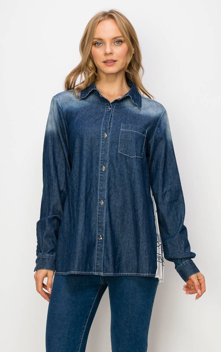 Dani Denim Shirt with Novelty Back Pleating for wholesale on Faire4