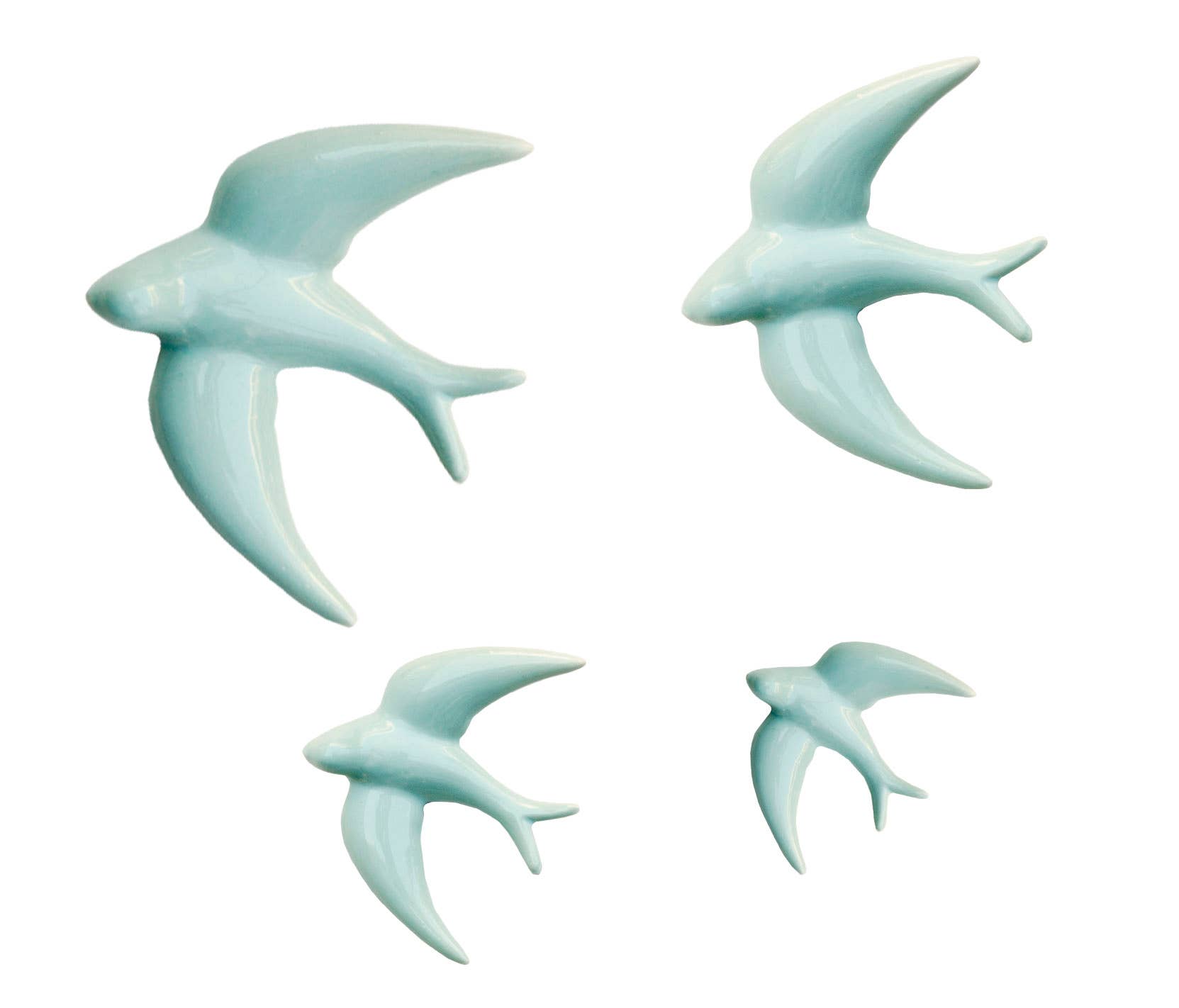 Really Nice Things - Vendita all'ingrosso Statuette decorative - Set di 4 rondini in ceramica color acquamarina0