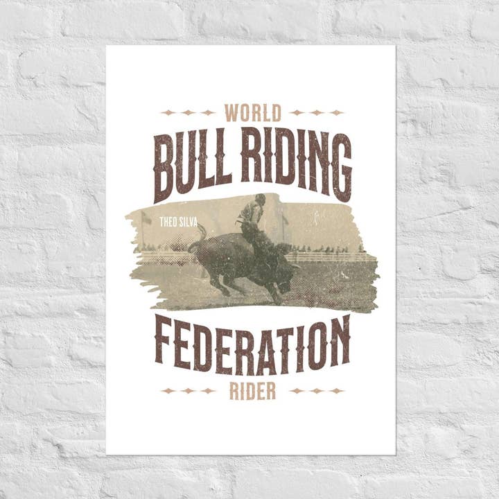 Wereld Stierenrijden Federatie Ruiter Poster voor wholesale door The Bean Workshop